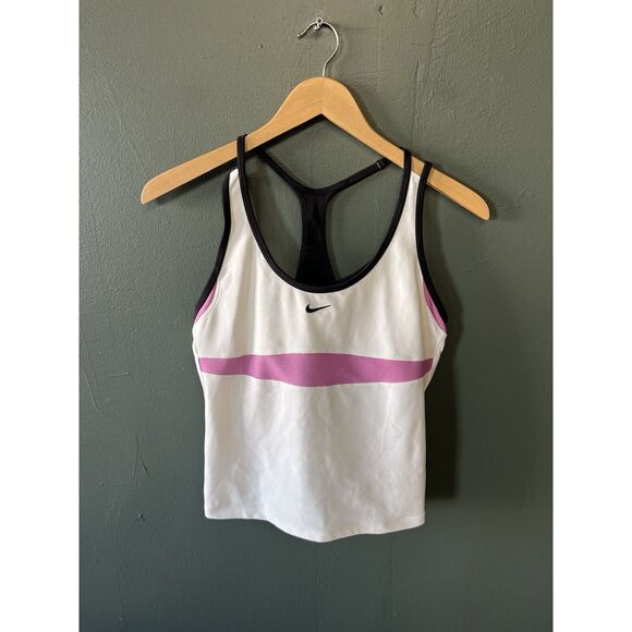 Y2K Nike Womens White Cropped Athletic Workout Tank Top Gray Tag Size Medium - Picture 1 of 3